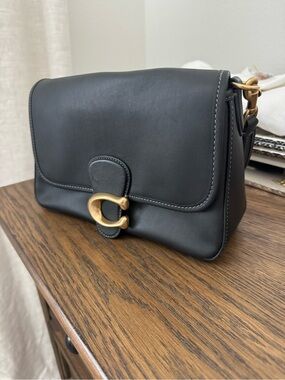 Black Leather Shoulder Bag with Gold Hardware